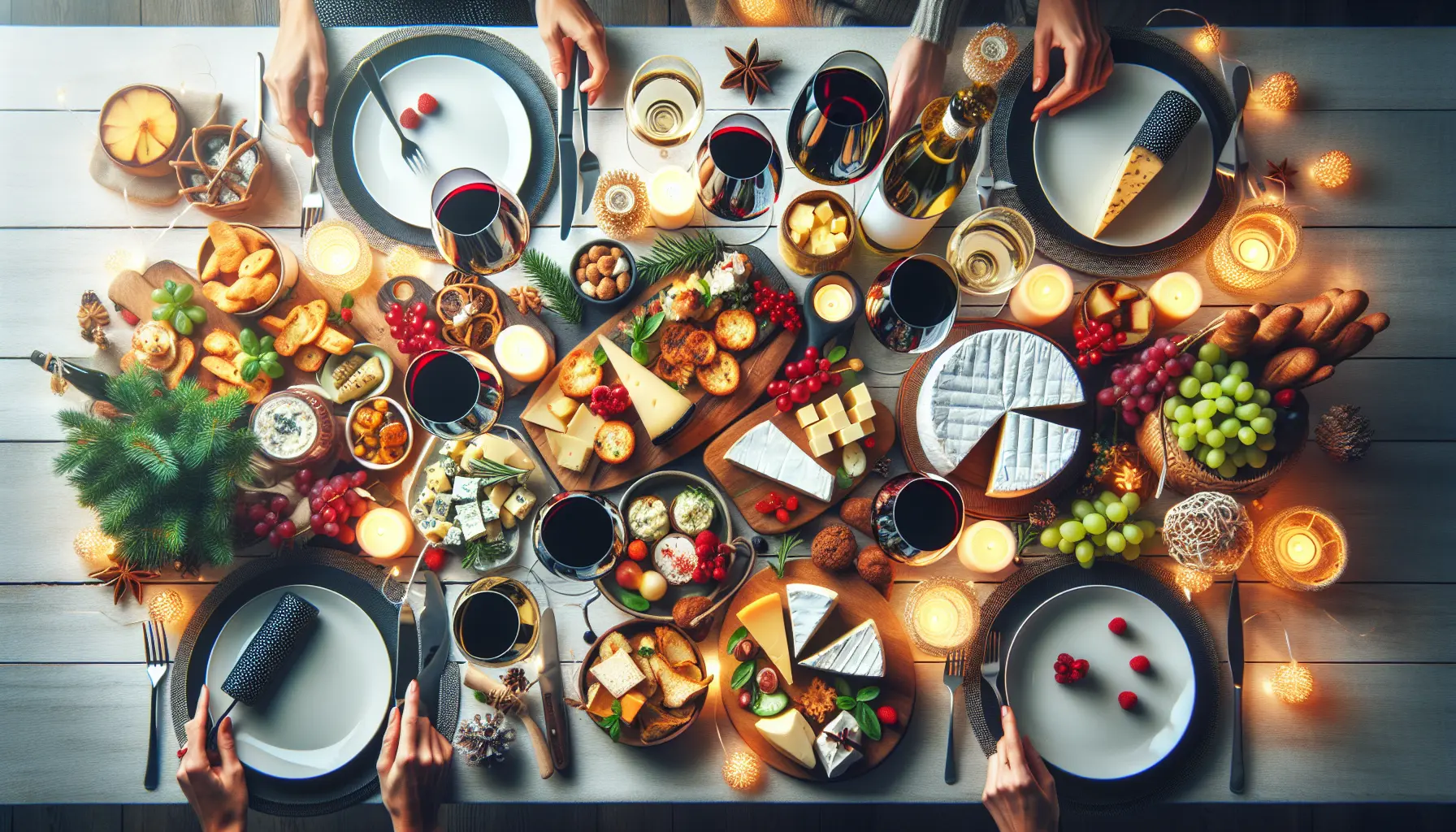 Un tavolo imbandito con piatti deliziosi e bicchieri di vino, pronto per una festa tra amici.