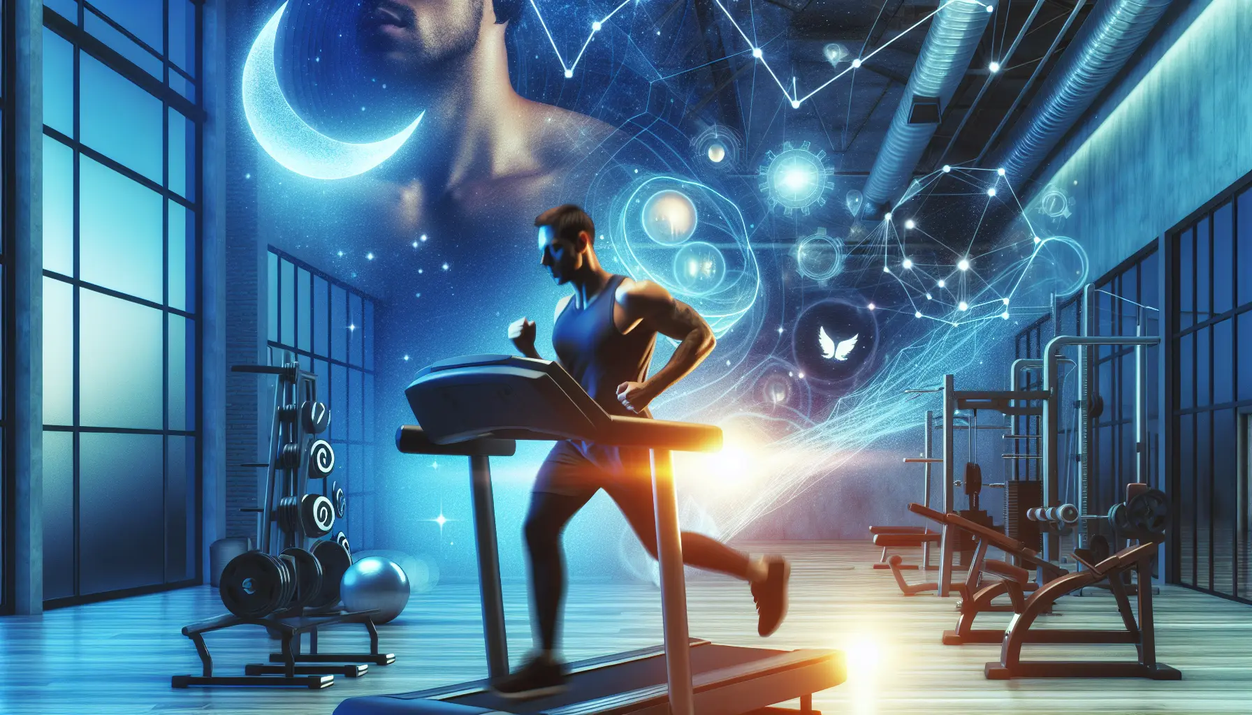 Persone che praticano esercizi cardio e di forza in un ambiente naturale, il sole che tramonta sullo sfondo.