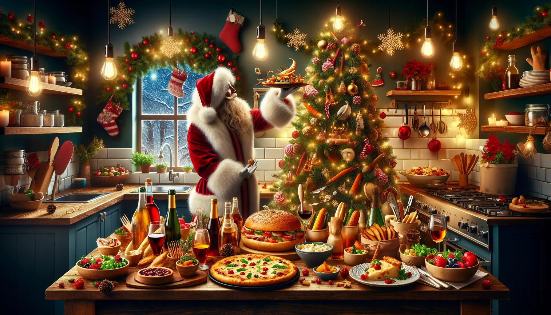 Un piatto di gnocchi servito a tavola decorata per le feste natalizie