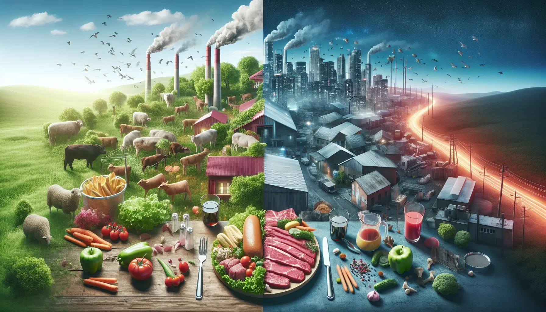 Immagine rappresentativa che mostra alimenti vegetali freschi e piatti a base vegetale.