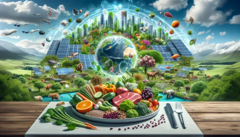 Un piatto colorato di cibi vegetali freschi, rappresentante uno stile di vita sostenibile e sano.