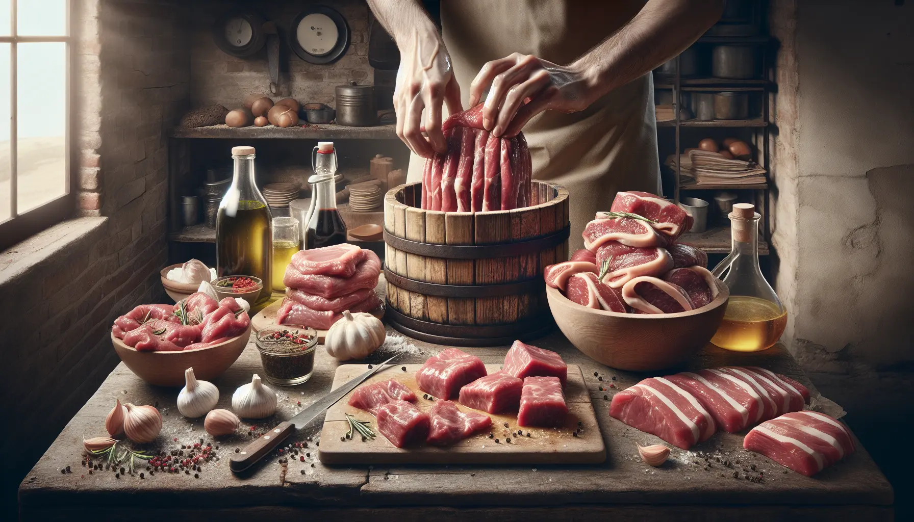 Un piatto di carne marinata con erbe aromatiche e contorni autunnali