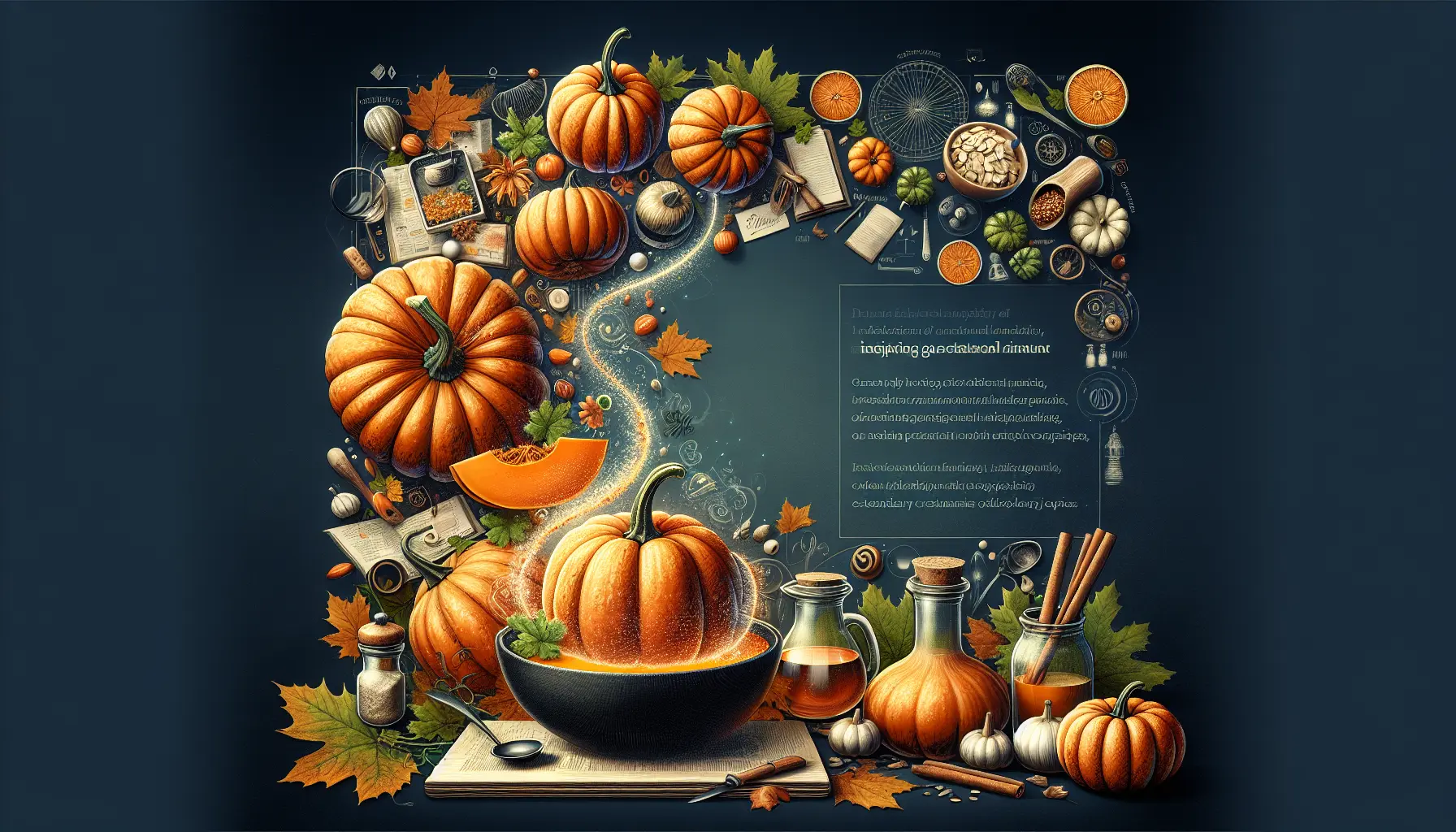 Una zucca fresca su un tavolo di legno, circondata da foglie autunnali.