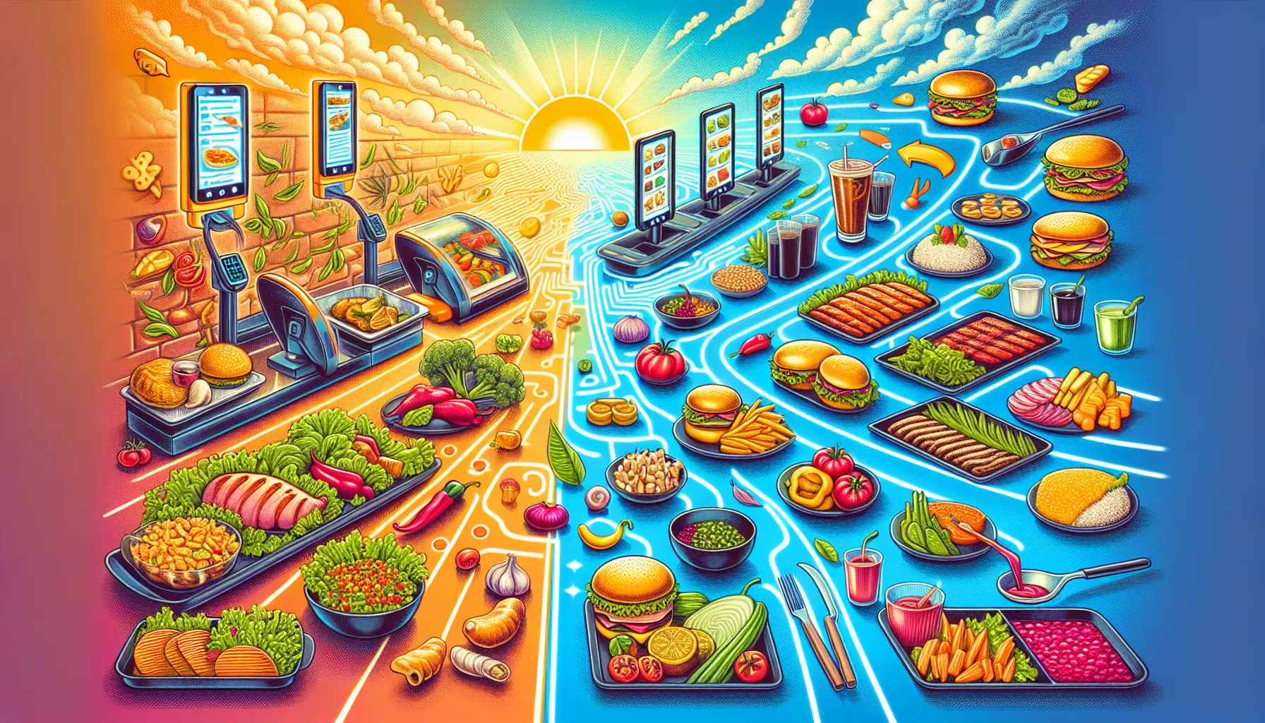 Un piatto di fast food sano con ingredienti freschi e locali, rappresentante l'evoluzione della cucina regionale.