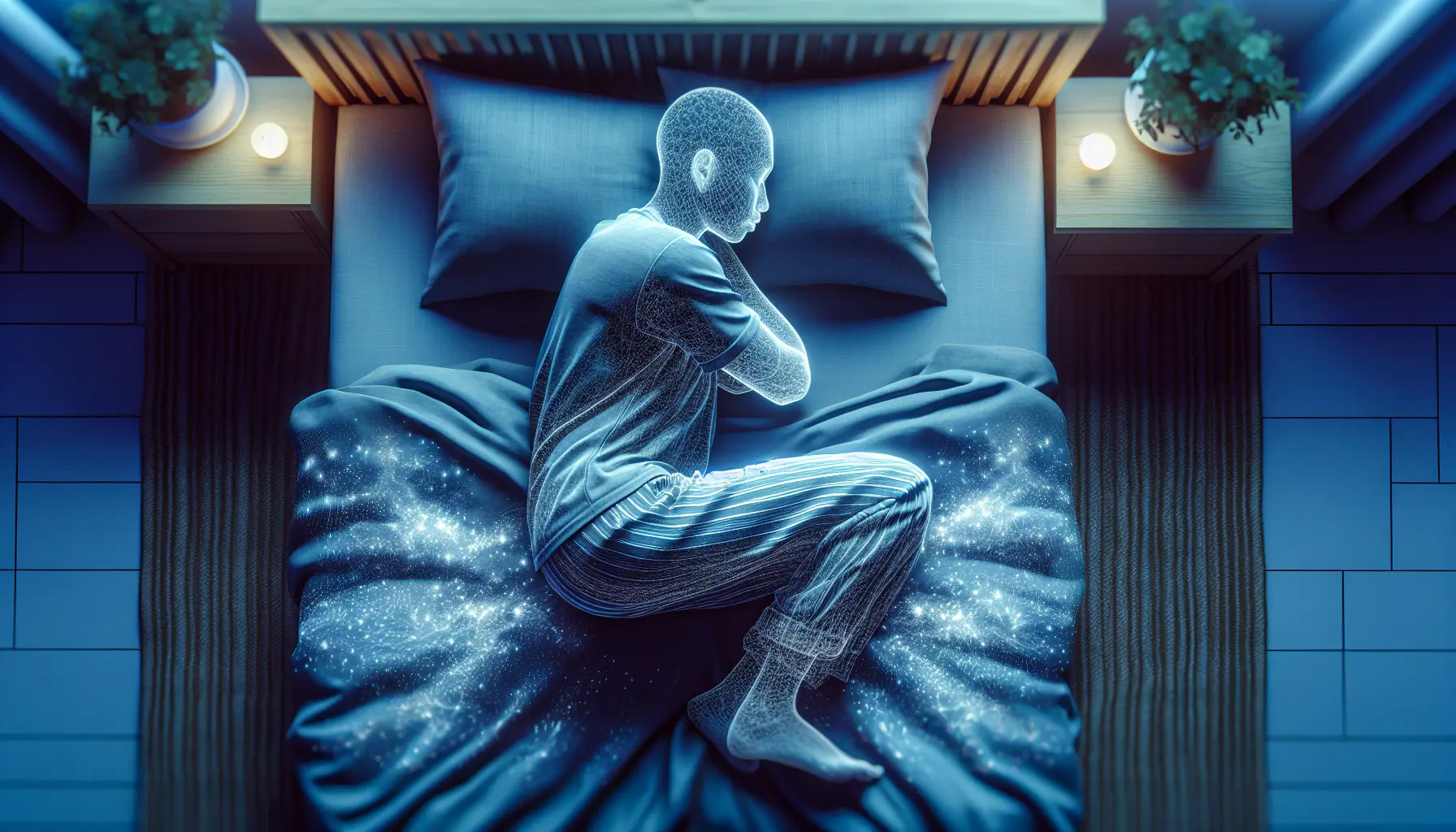 Una persona che pratica stretching prima di dormire in un ambiente rilassato.