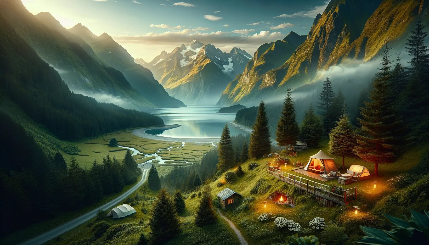Un paesaggio mozzafiato di montagne e laghi turchesi, rappresentando la bellezza delle attrazioni naturali.