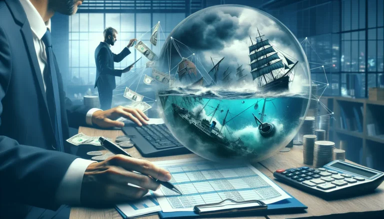 Un uomo che esamina le proprie spese con un laptop e un blocco note, riflettendo sulle spese inutili da evitare.