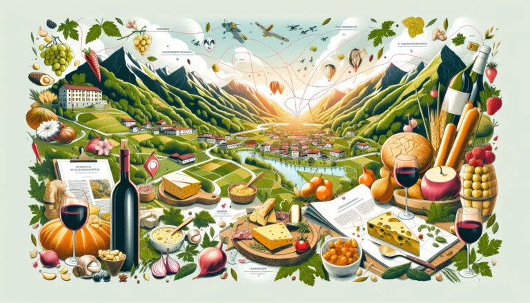 Un giovane avventuriero che assapora un piatto tipico in un paesaggio naturale