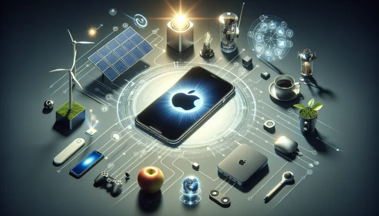 Un collage di prodotti Apple rappresentanti innovazione tecnologica e design sofisticato.