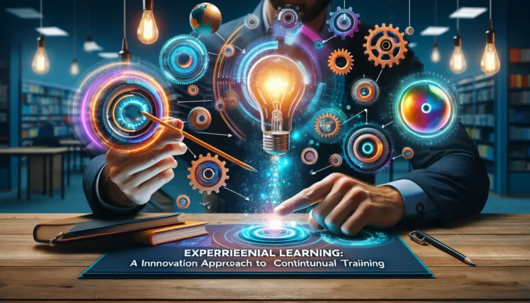 Un gruppo di professionisti impegnati in un'attività di apprendimento esperienziale, utilizzando tecnologie moderne per migliorare la loro formazione.