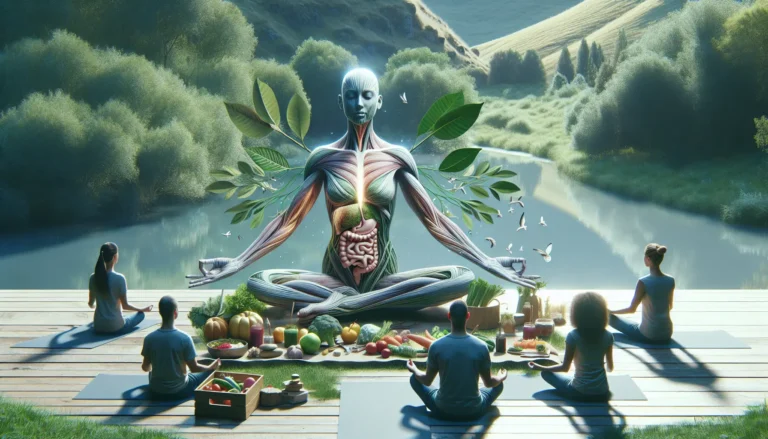 Un'immagine che rappresenta la connessione tra mente e corpo, con elementi naturali che evocano serenità e benessere.