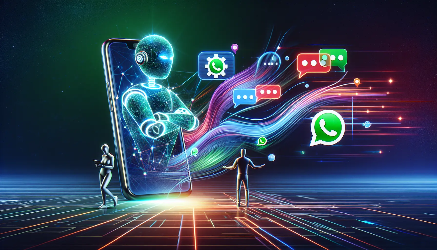 Un utente che interagisce con ChatGPT su WhatsApp, immerso in una conversazione fluida e coinvolgente.