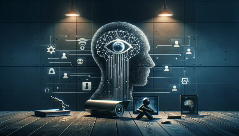 Rappresentazione visiva della sorveglianza digitale in un contesto urbano, con telecamere e dispositivi tecnologici che monitorano l'attività quotidiana delle persone.