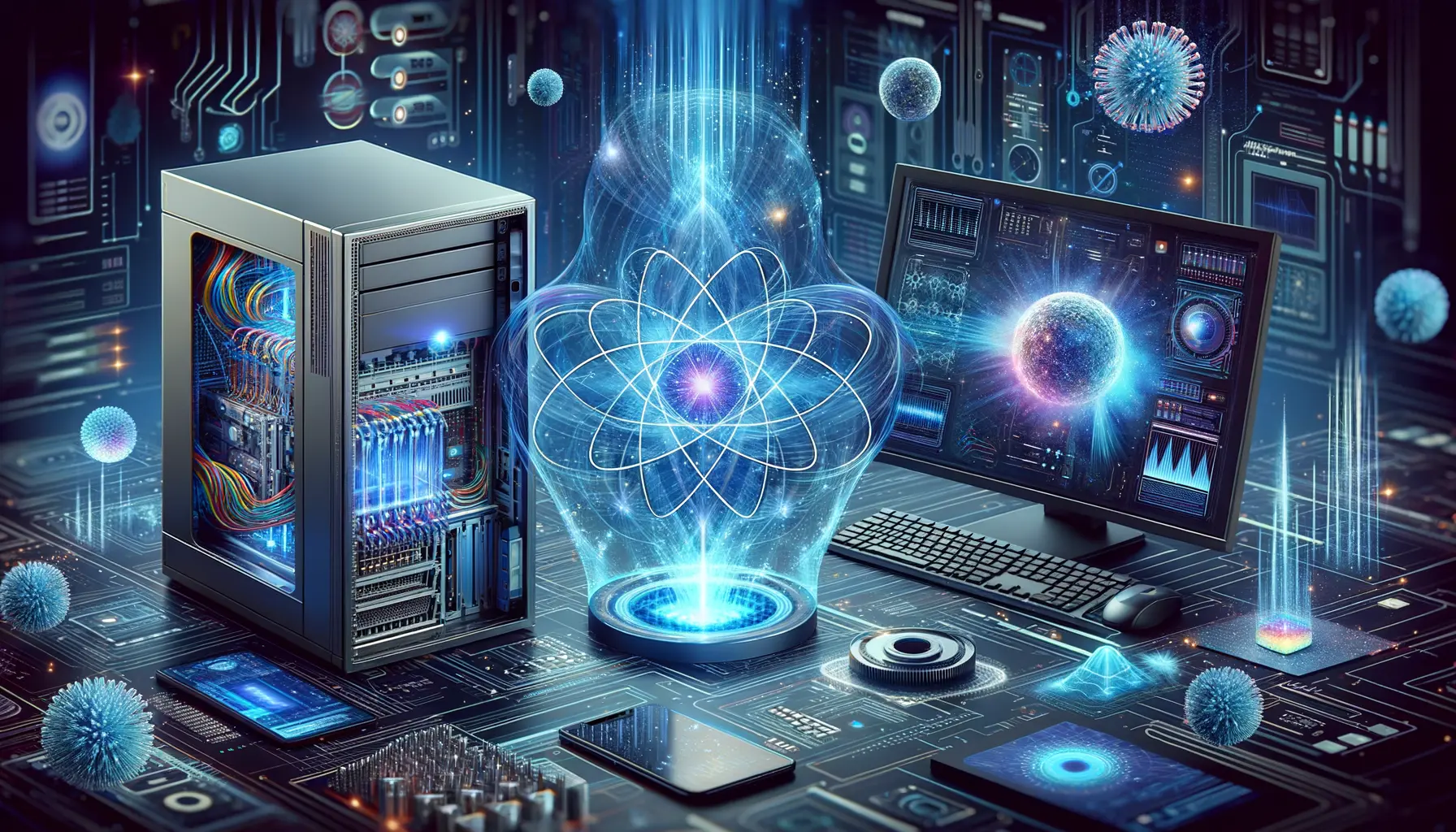 Rappresentazione grafica di un computer quantistico con qubit e circuiti quantistici