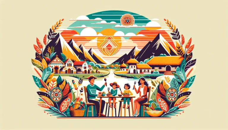 Un gruppo di famiglie che partecipa a un laboratorio di cucina all'aperto, circondati dalla natura e ingredienti freschi.