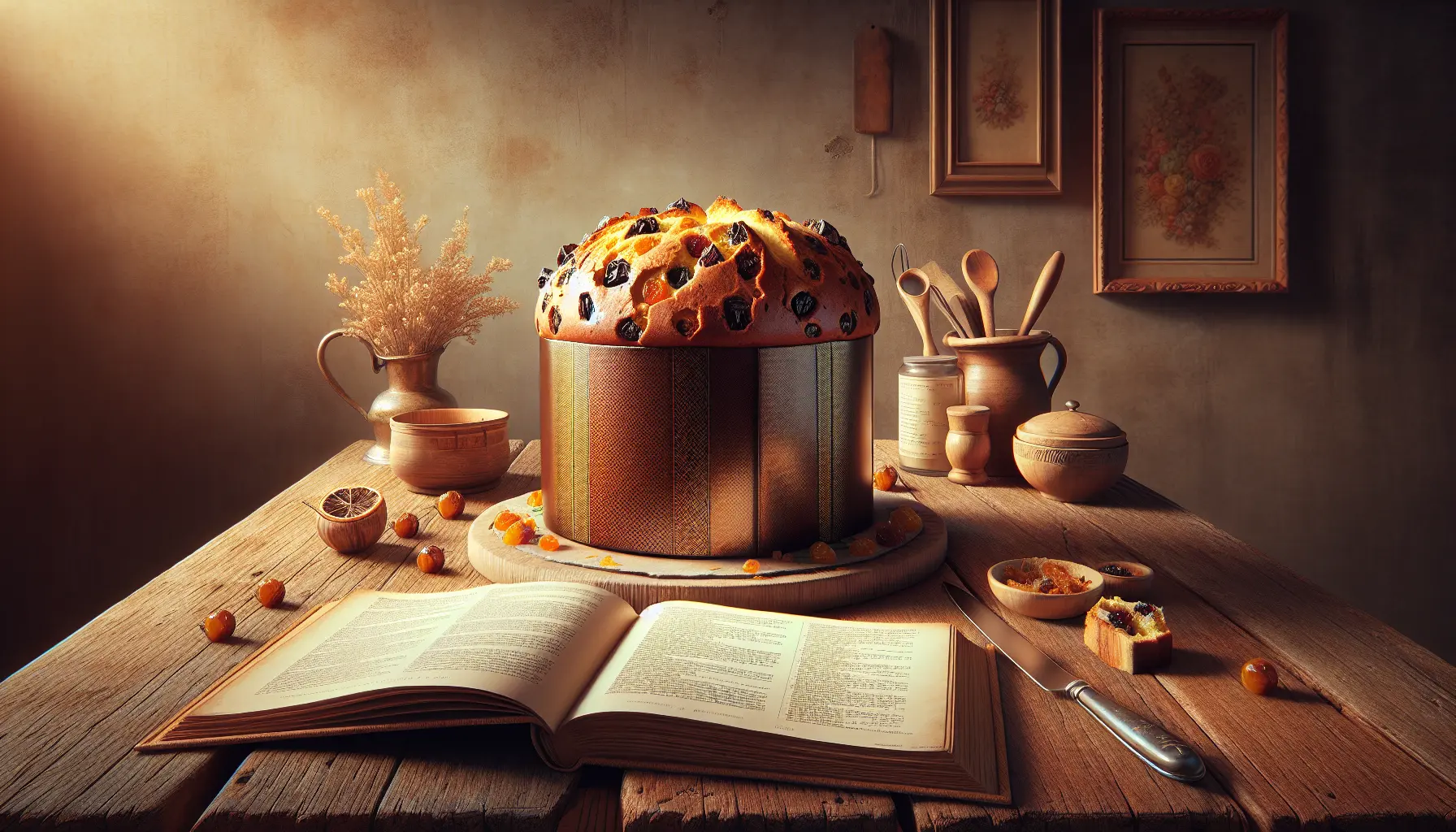 Un panettone artigianale decorato con frutta secca e glassa, simbolo delle festività natalizie italiane.