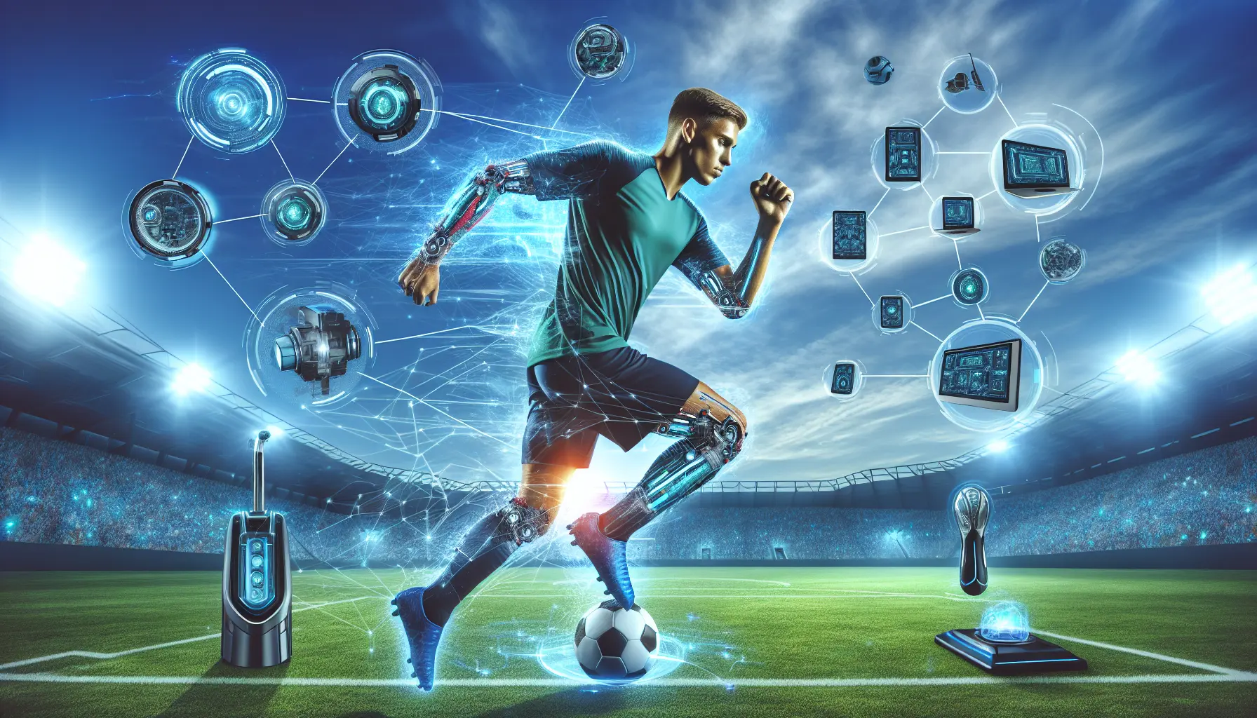 Ethan Mbappé in azione durante una partita di calcio giovanile, evidenziando il suo talento e la sua connessione con la tecnologia nel mondo dello sport.