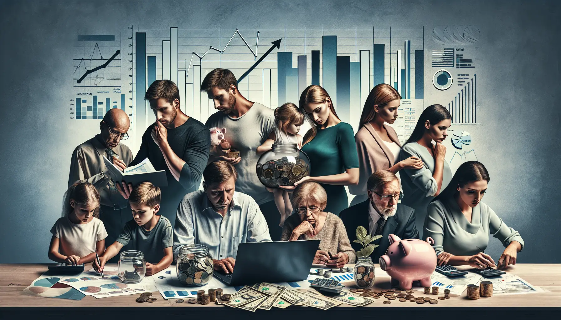 Una famiglia felice che discute di finanze attorno a un tavolo, simbolo di gestione economica e benessere.