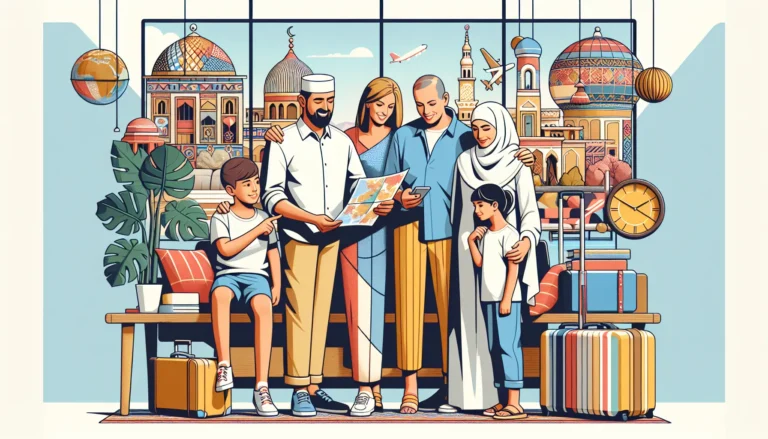 Famiglia che esplora una tradizione locale durante un viaggio sostenibile