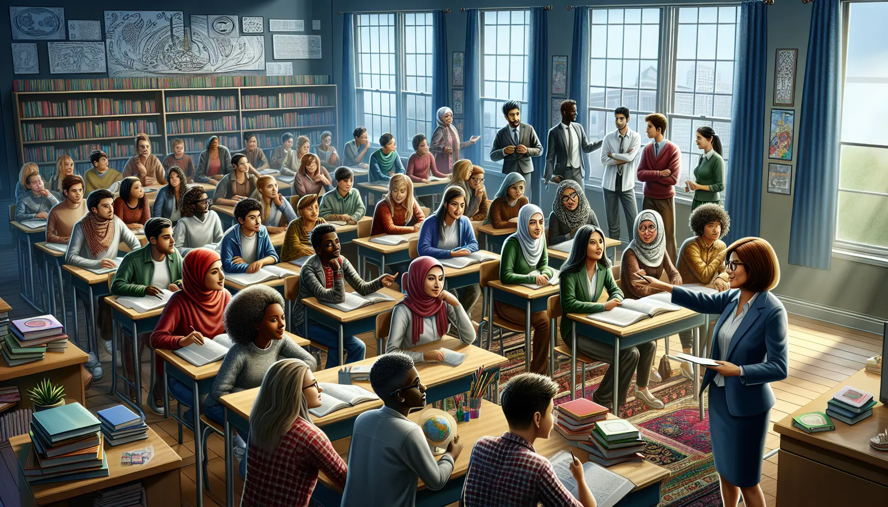 Un gruppo di studenti di diverse culture che collaborano in un ambiente di apprendimento inclusivo.