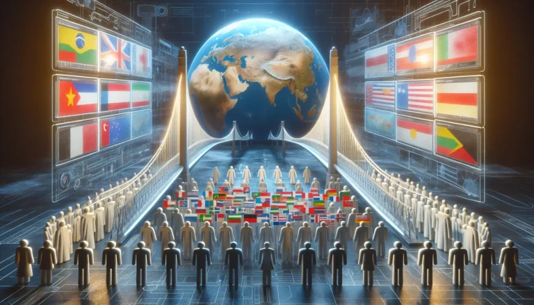 Gruppo di persone di diverse culture che interagiscono e condividono esperienze in un ambiente accogliente e stimolante.