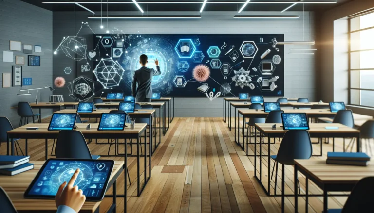 Un insegnante che utilizza strumenti tecnologici per coinvolgere gli studenti in un ambiente di apprendimento innovativo.