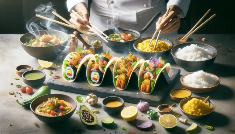 Un piatto di sushi tacos, un esempio di cucina fusion che unisce elementi giapponesi e messicani.