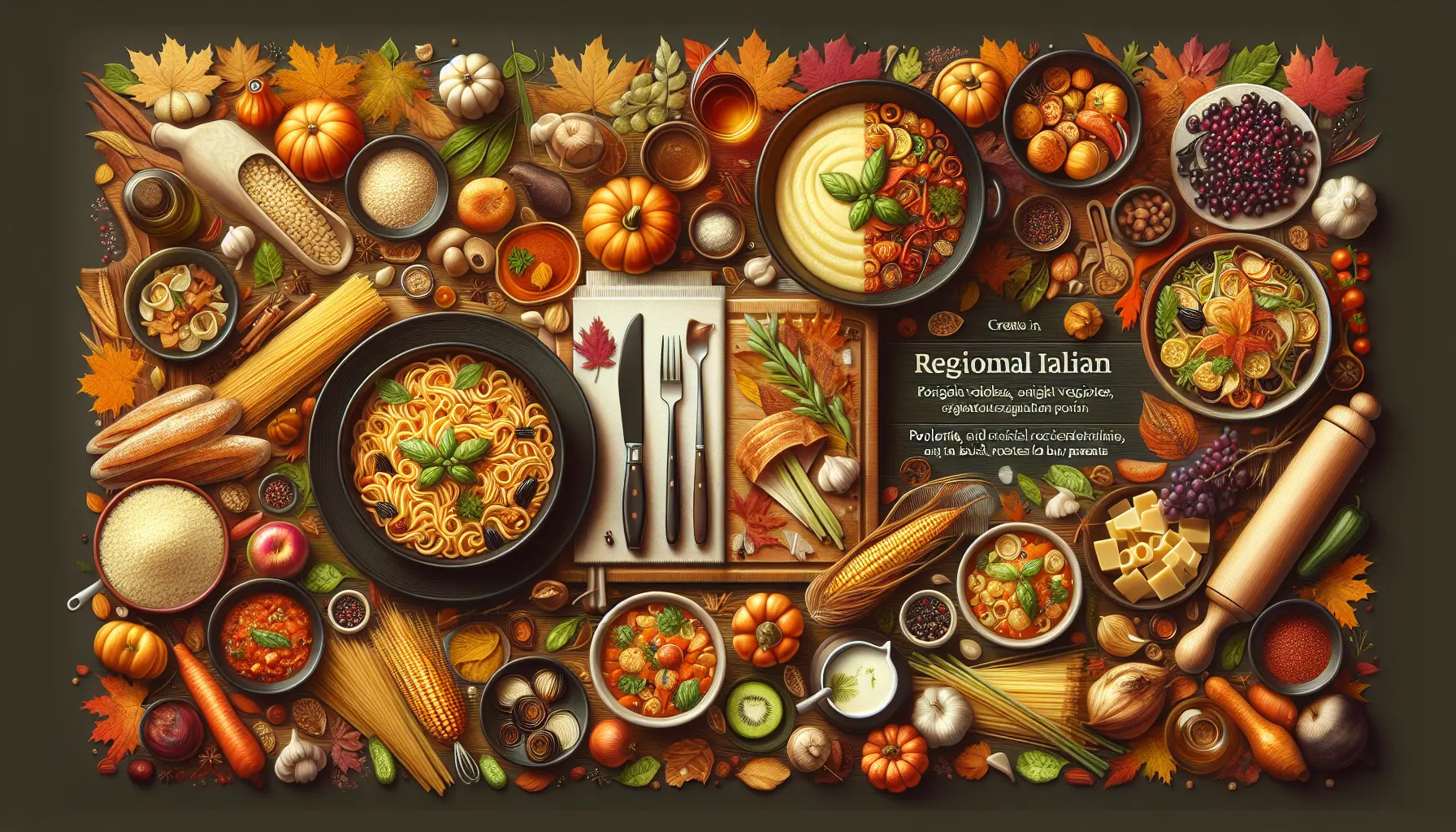 Un piatto di polenta con funghi e zucca, rappresentativo della cucina regionale autunnale.