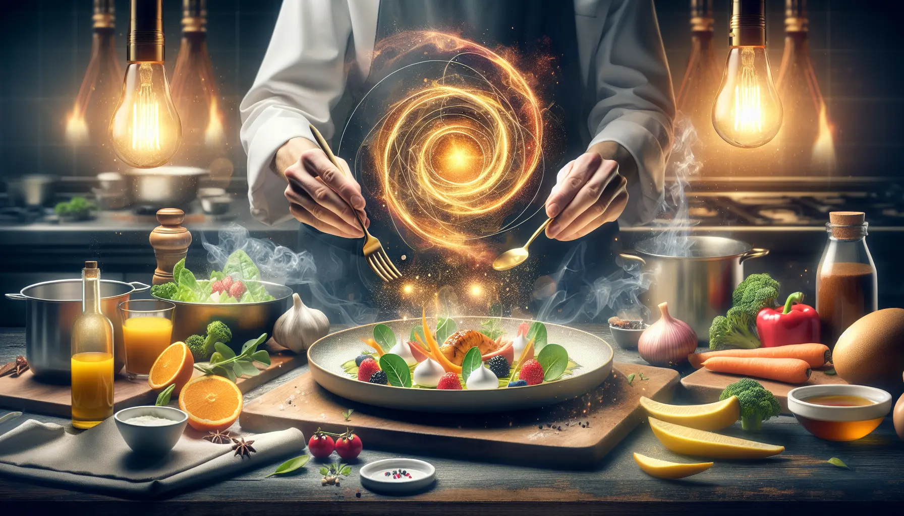 Un piatto di pasta elegantemente presentato con erbe fresche e ingredienti colorati, pronto per essere servito in un contesto festivo.