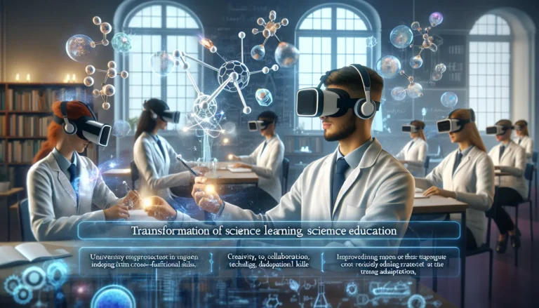 Studente che utilizza un visore di realtà virtuale in un laboratorio di scienze