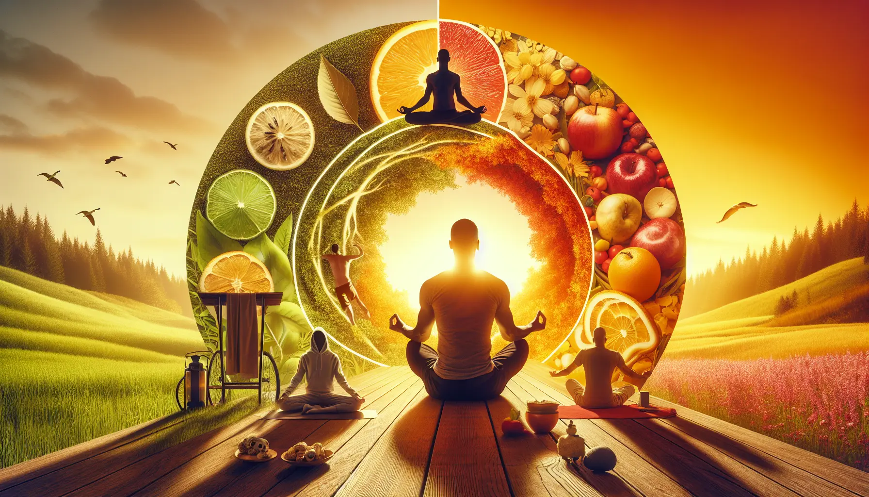 Un paesaggio naturale che rappresenta le diverse stagioni dell'anno, evidenziando i colori e le atmosfere di primavera, estate, autunno e inverno.