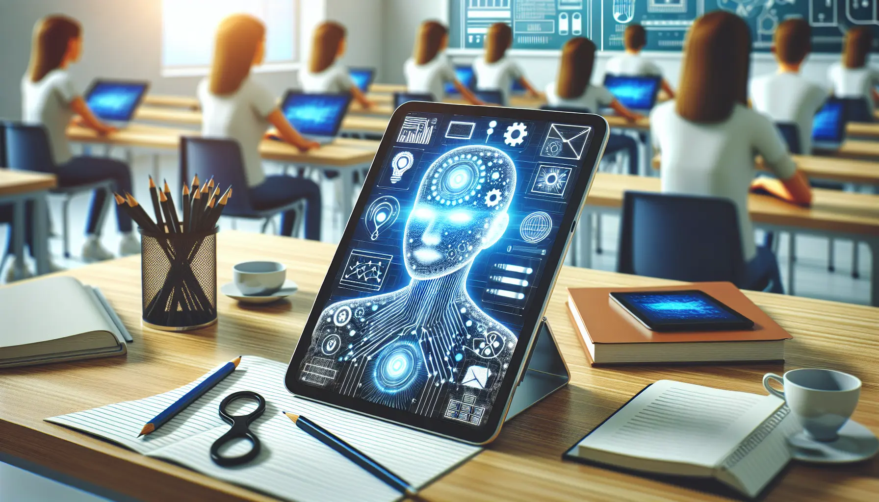 Illustrazione che rappresenta l'interazione tra intelligenza artificiale e apprendimento personalizzato nell'istruzione.