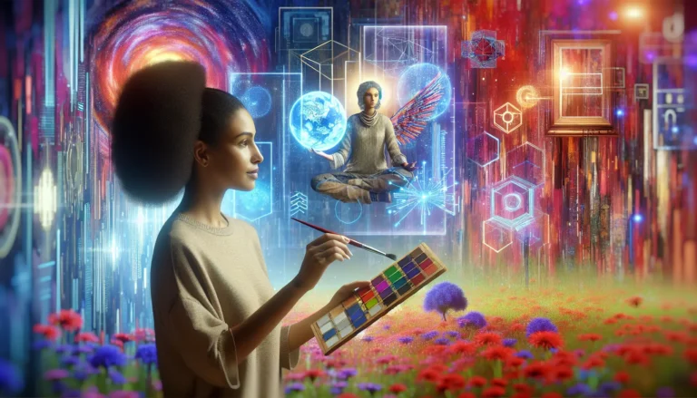 Un'opera d'arte digitale di Lulu Selassie che combina colori vivaci e forme audaci.