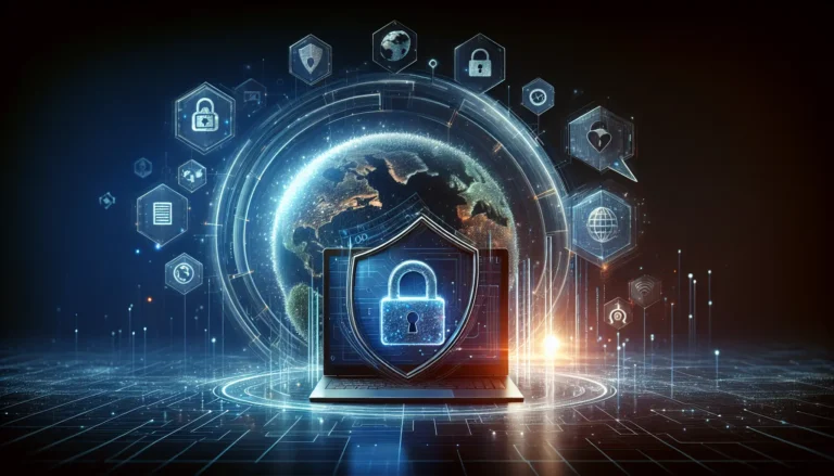 Un genitore che guida un bambino nell'uso sicuro della tecnologia, simbolo di protezione della privacy online.