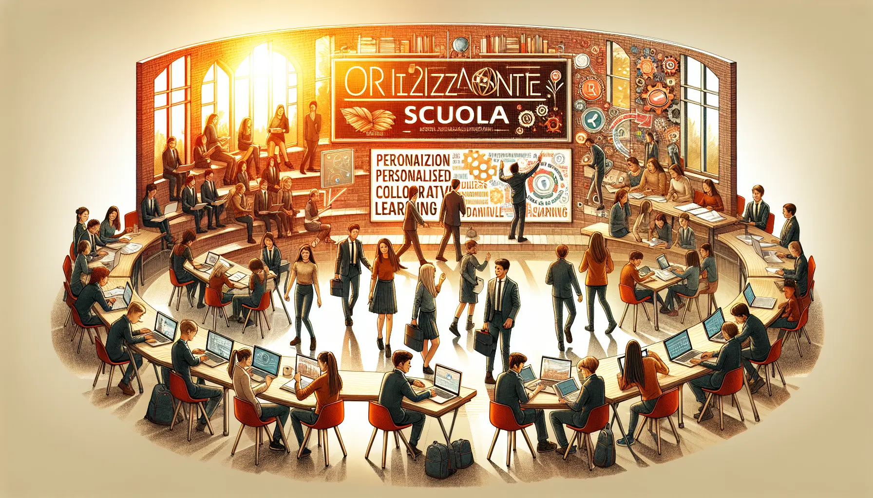 Un gruppo di studenti impegnati in un'attività collaborativa in classe, rappresentando l'idea di apprendimento attivo e inclusivo.