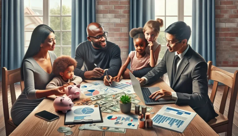Famiglia che discute di finanze con un consulente finanziario