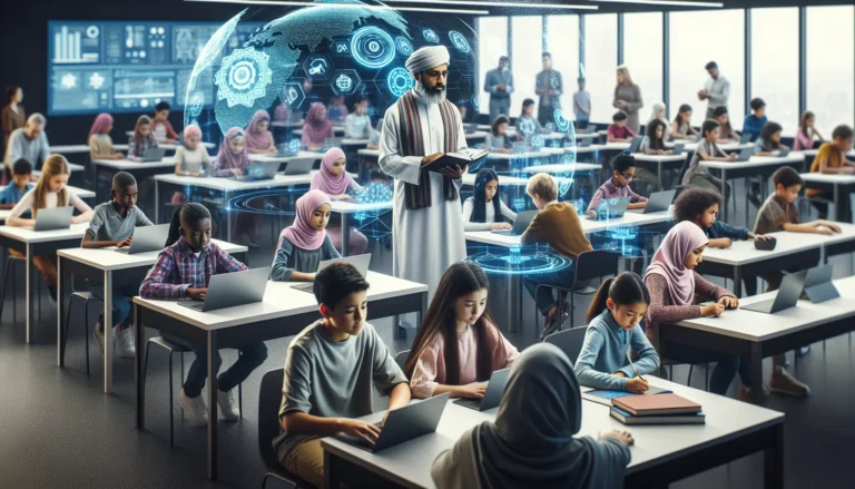 Un gruppo di giovani studenti che lavorano su progetti innovativi in un ambiente di apprendimento collaborativo.