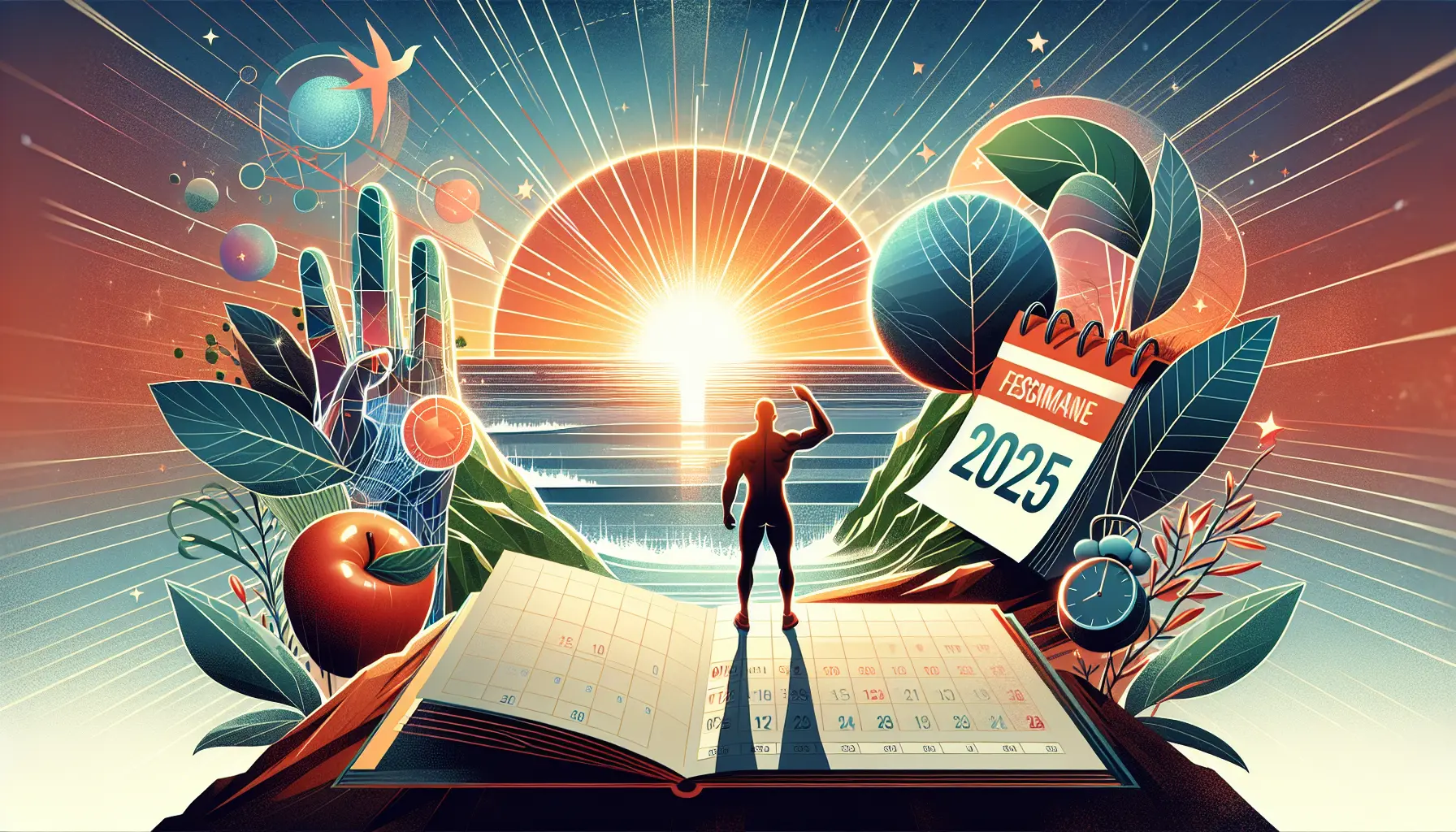 Persona che scrive i propri obiettivi per il nuovo anno, circondata da un ambiente sereno e ispiratore.