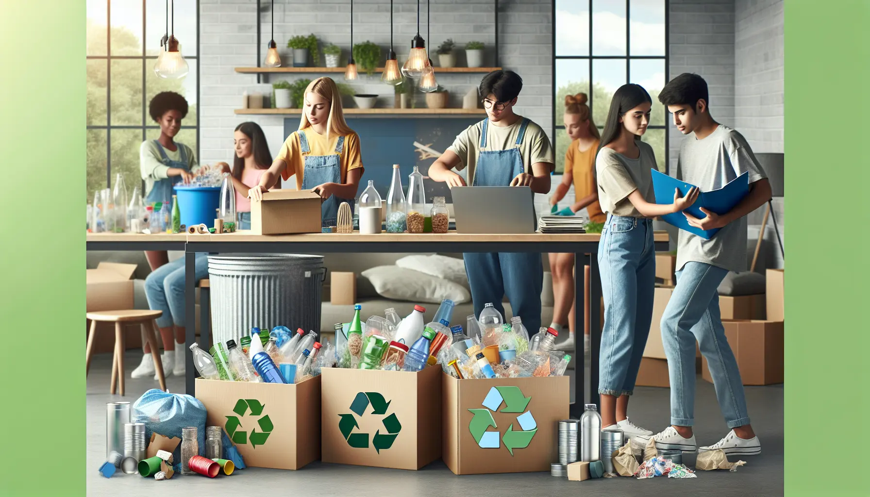 Immagine che rappresenta il riutilizzo e il riciclo nella vita quotidiana, con oggetti riutilizzati e materiali riciclati.
