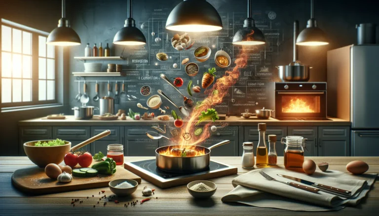 Un piatto gourmet che combina elementi tradizionali e moderni, presentato con cura su un tavolo ben apparecchiato.