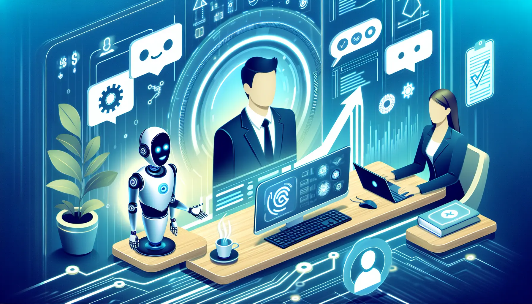 Un assistente virtuale in azione, interagendo con un cliente tramite un'interfaccia digitale