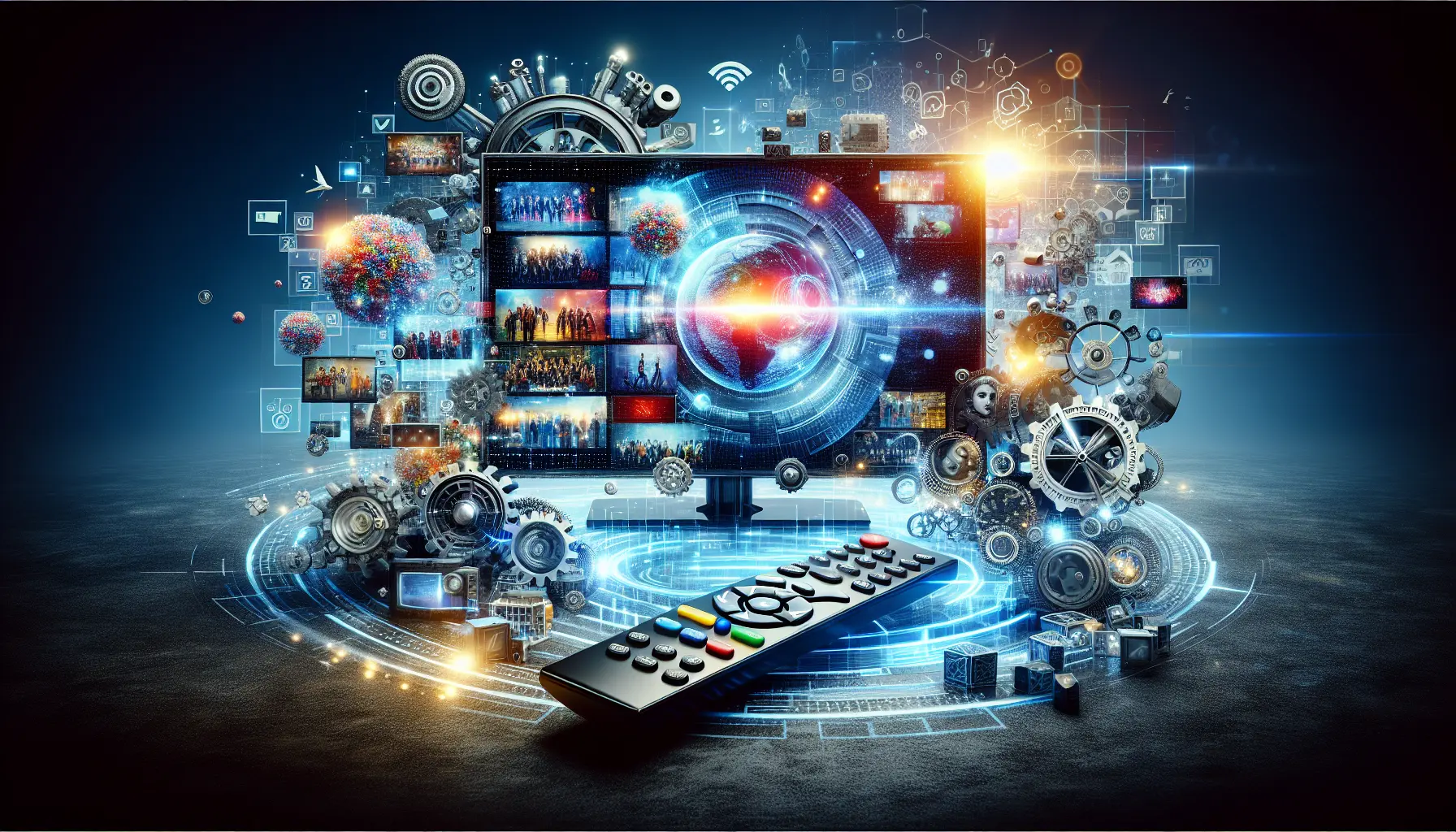 Un televisore che mostra il logo di Rai 1 con un programma in diretta