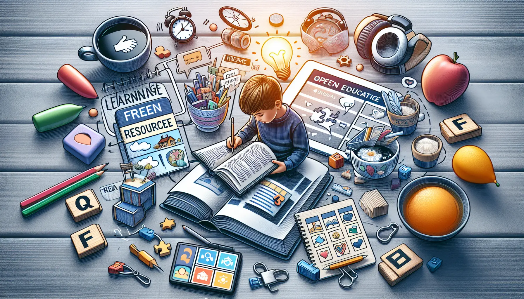 Un gruppo di ragazzi che studiano insieme, immersi in un ambiente di apprendimento linguistico, con libri e dispositivi elettronici.