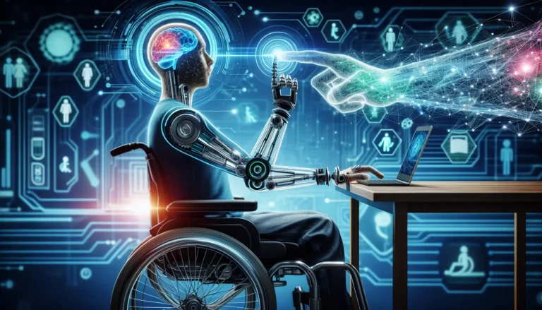 Un'immagine rappresentativa di tecnologie assistive e persone con disabilità che utilizzano gadgets innovativi.