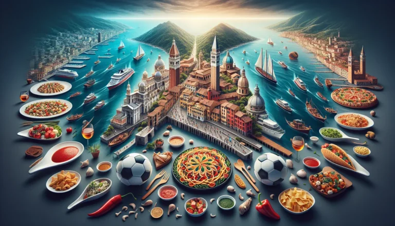 Vista panoramica di Udine e Genova, con il castello di Udine e il porto di Genova sullo sfondo.