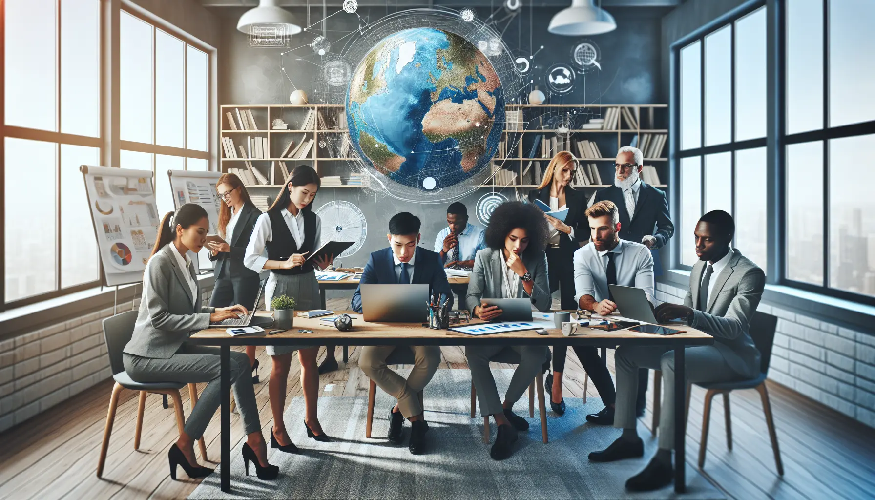 Professionisti di diverse culture collaborano in un ambiente di lavoro multiculturale.