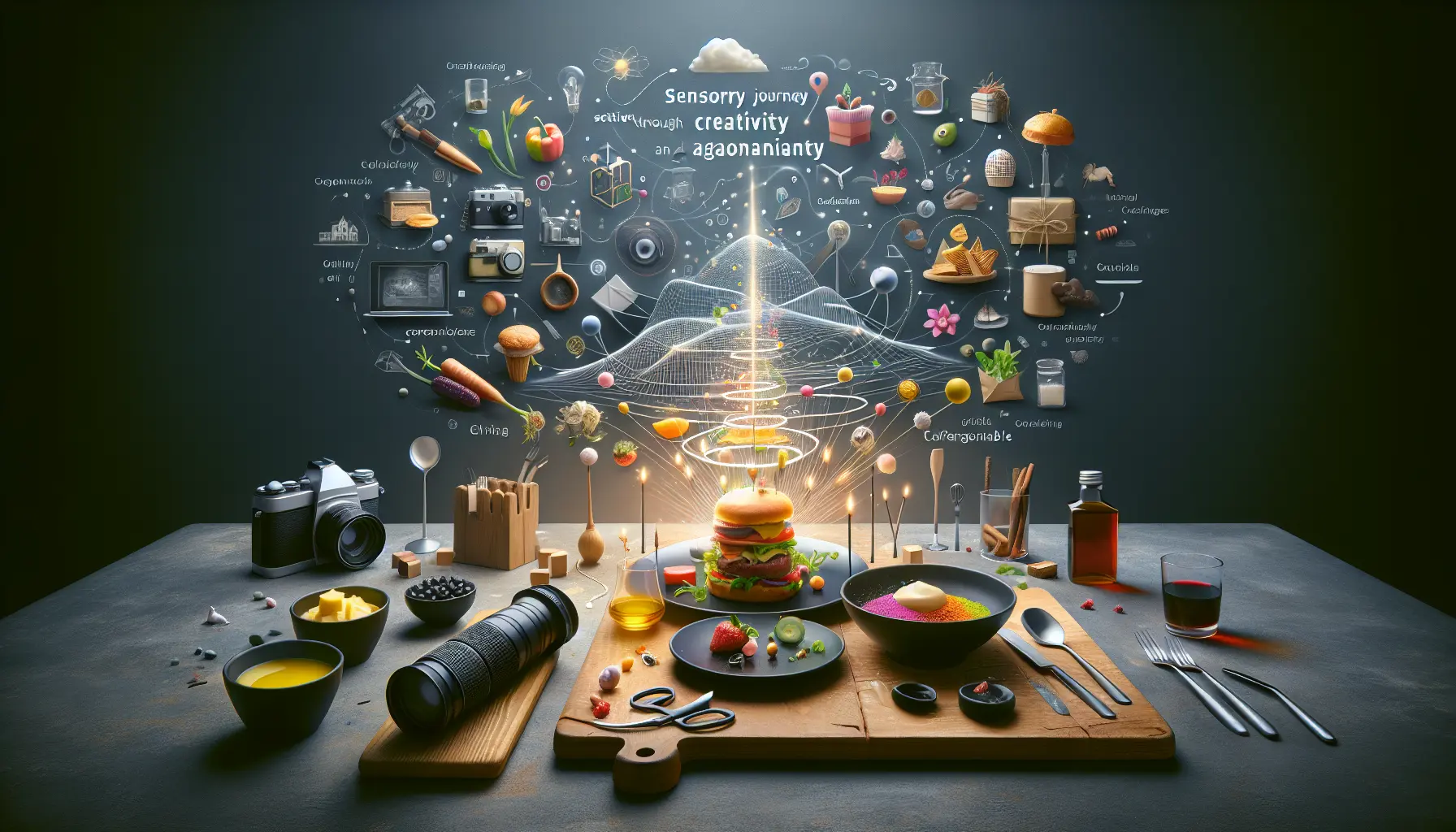 Un piatto artistico con colori vivaci e ingredienti freschi, rappresentativo della fusione tra cibo e arte.