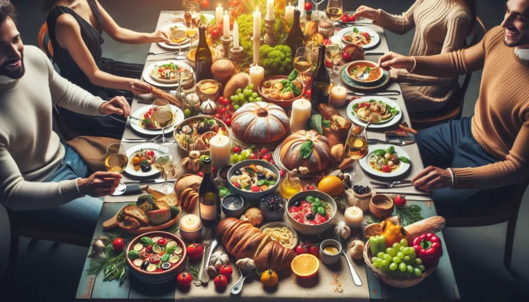 Tavola festiva ricca di piatti tradizionali e innovativi per celebrazioni culturali