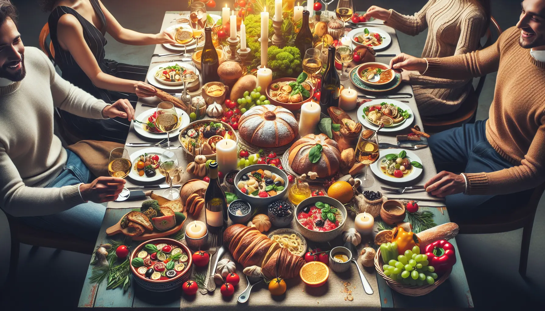 Tavola festiva ricca di piatti tradizionali e innovativi per celebrazioni culturali