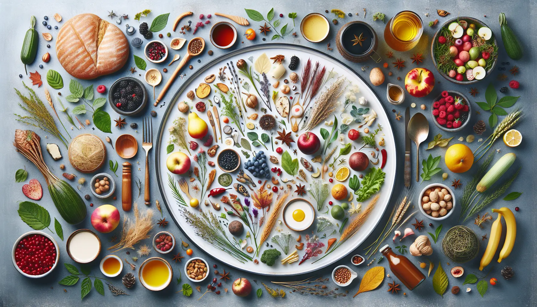 Un tavolo imbandito con piatti colorati e ingredienti freschi di stagione, rappresentando la cucina sostenibile.